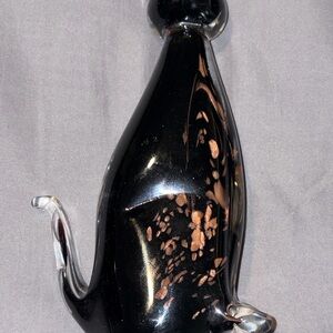 SOLD Murano Style Art Glass Black Cat Figurine - 4.25" - Glitter Gold Vintage